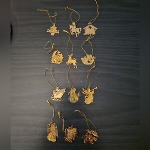 Mini Gold Tone Christmas Ornament Set